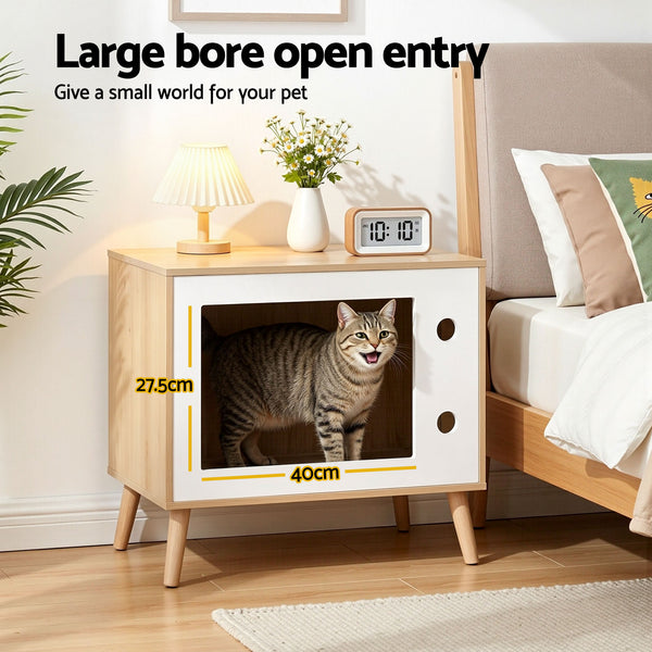 Artiss Cat Nest Bedside Table Solid Wood 60cm Awezingly