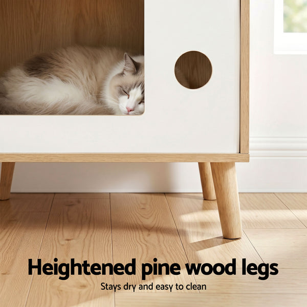 Artiss Cat Nest Bedside Table Solid Wood 60cm Awezingly