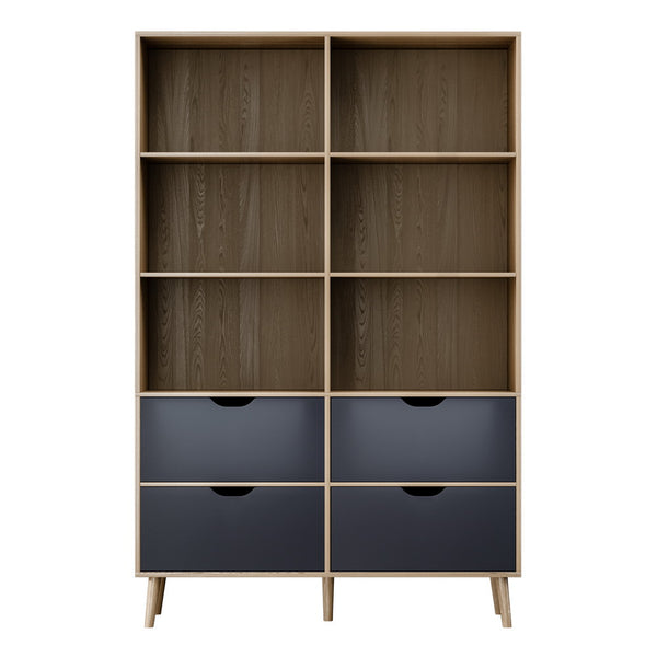 Artiss Bookshelf with 4 Drawers - MITZI Oak and Blue Artiss