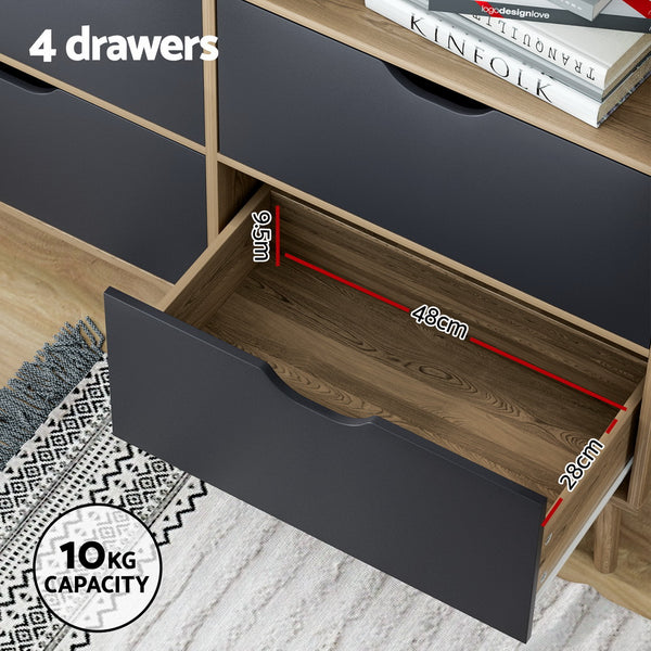 Artiss Bookshelf with 4 Drawers - MITZI Oak and Blue Artiss