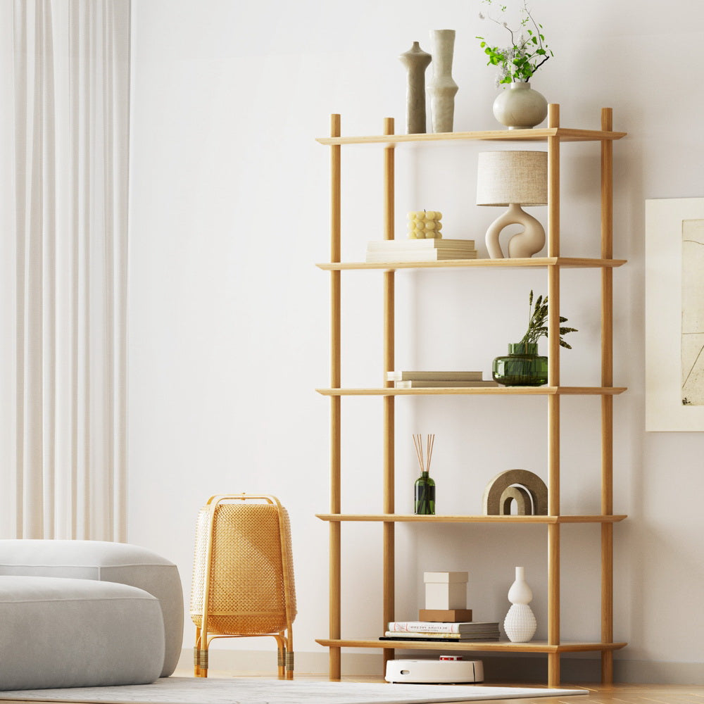 Artiss Bookshelf 5 Tiers Bookcase Display Shelves Wooden Storage Stand Rack Pine Awezingly