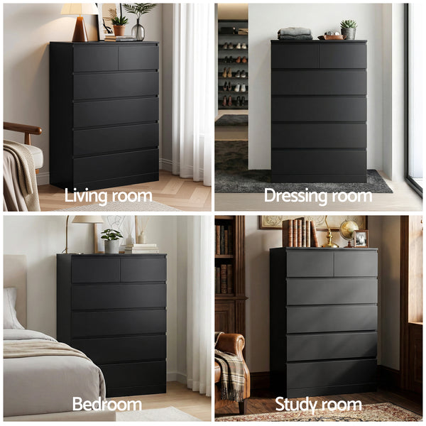 Artiss 6 Chest of Drawers Tallboy PEPE Black Awezingly