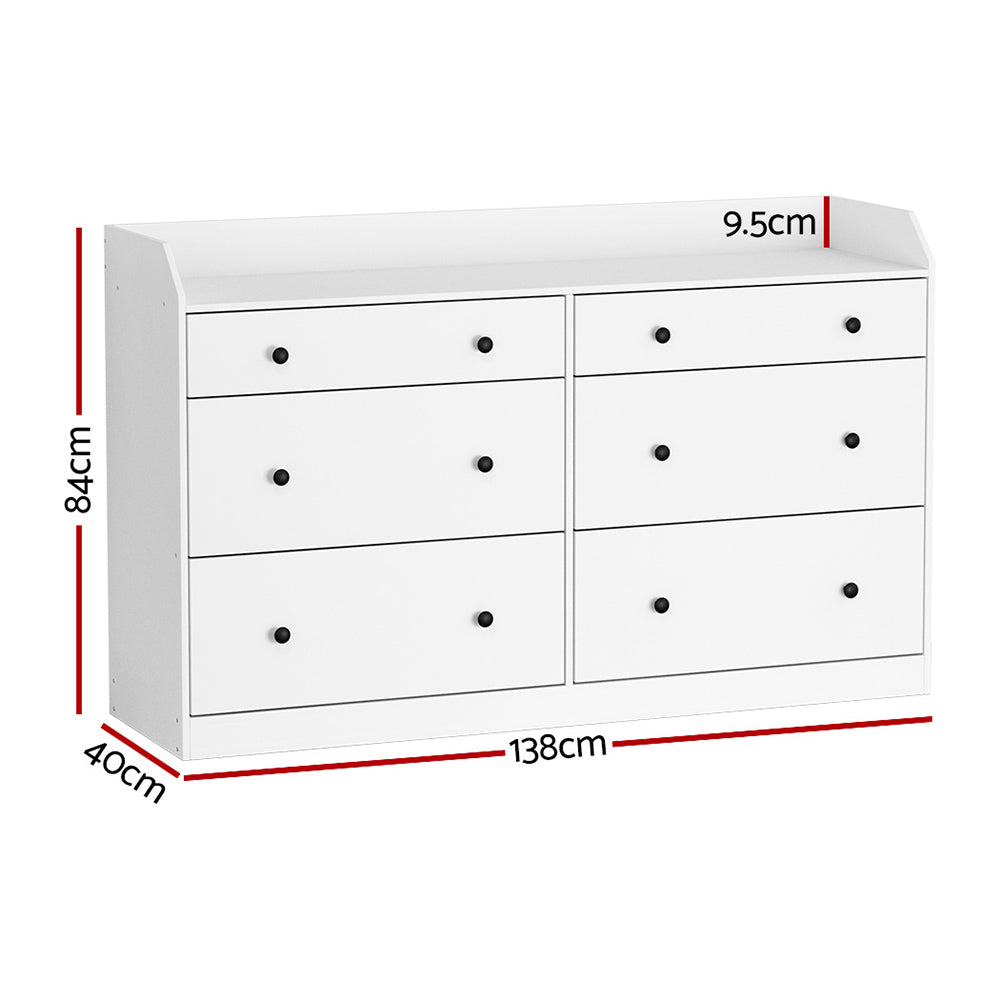 Artiss 6 Chest of Drawers - PETE White Artiss