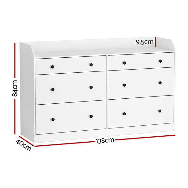 Artiss 6 Chest of Drawers - PETE White Artiss