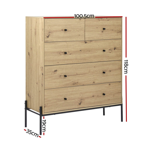 Artiss 5 Chest of Drawers - ARNO Pine Artiss