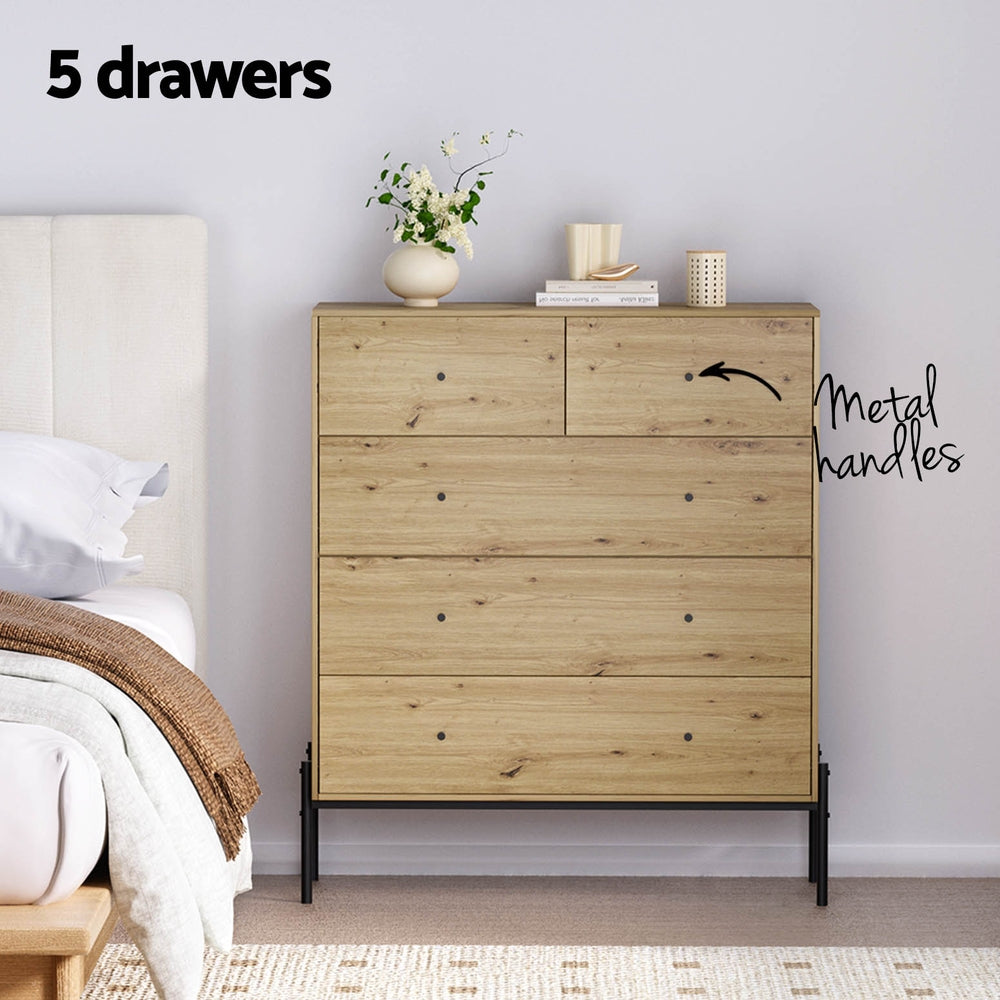 Artiss 5 Chest of Drawers - ARNO Pine Artiss