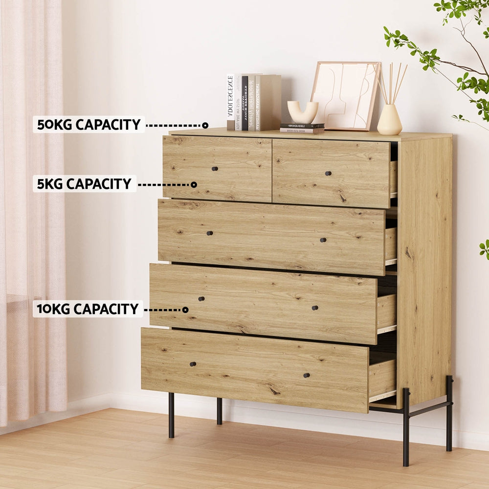 Artiss 5 Chest of Drawers - ARNO Pine Artiss