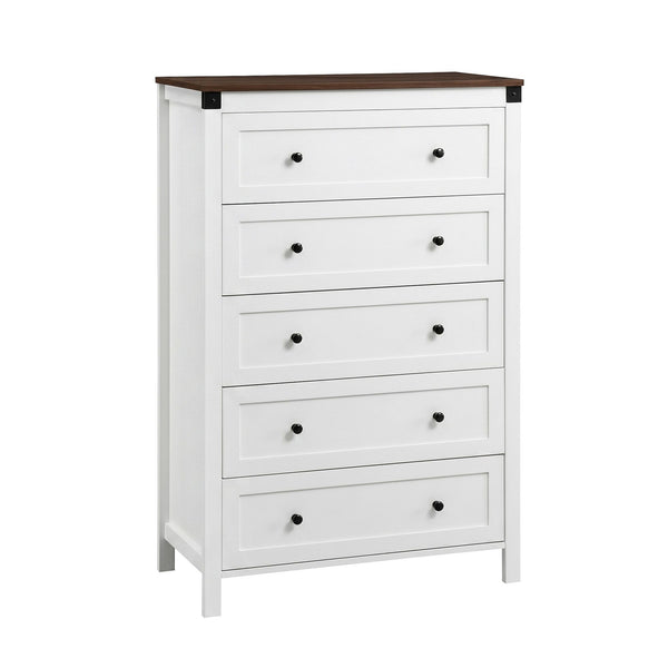 Artiss 5 Chest of Drawers Storage Tallboy White & Walnut Awezingly