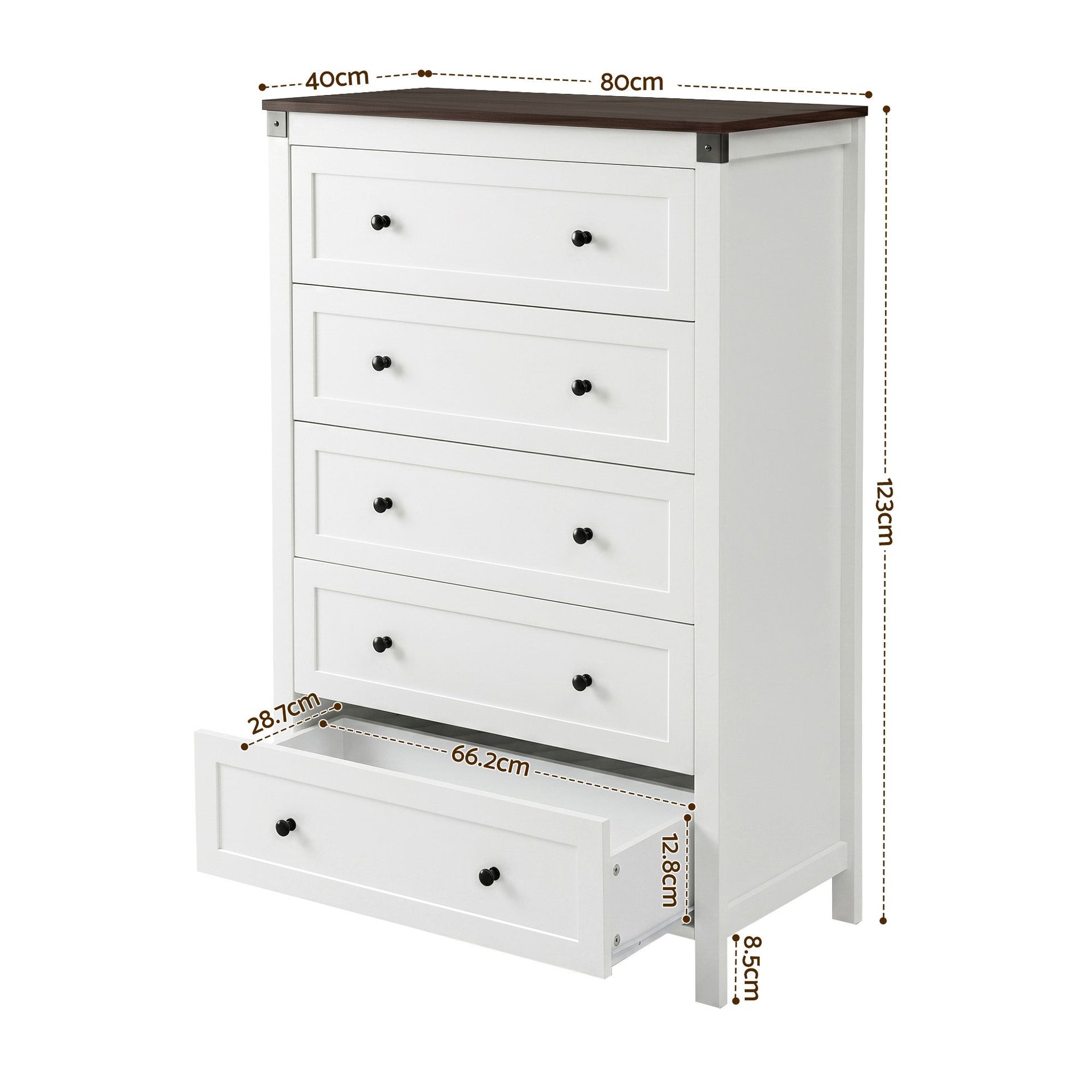 Artiss 5 Chest of Drawers Storage Tallboy White & Walnut Awezingly