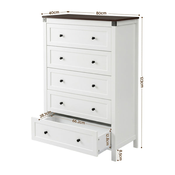 Artiss 5 Chest of Drawers Storage Tallboy White & Walnut Awezingly