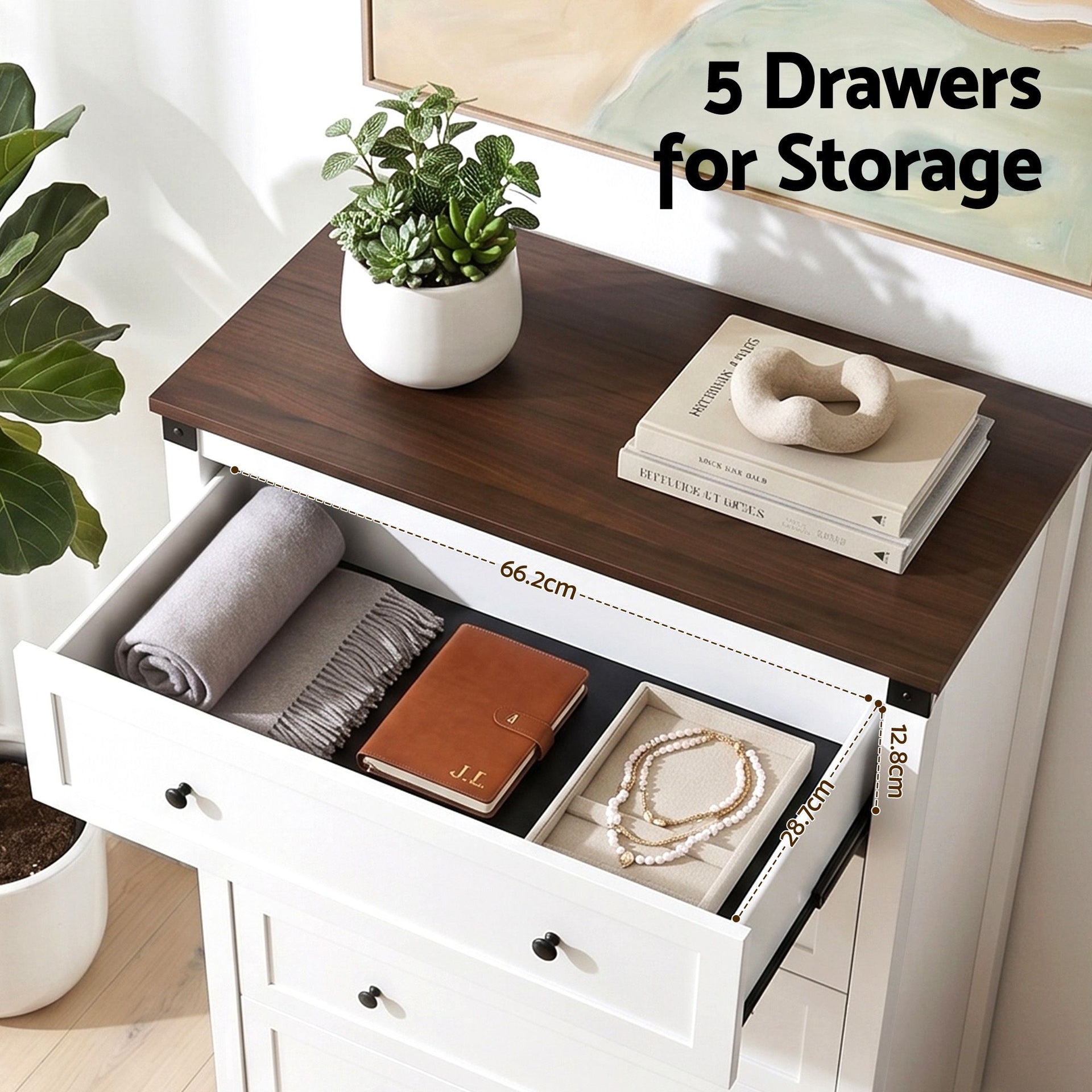 Artiss 5 Chest of Drawers Storage Tallboy White & Walnut Awezingly