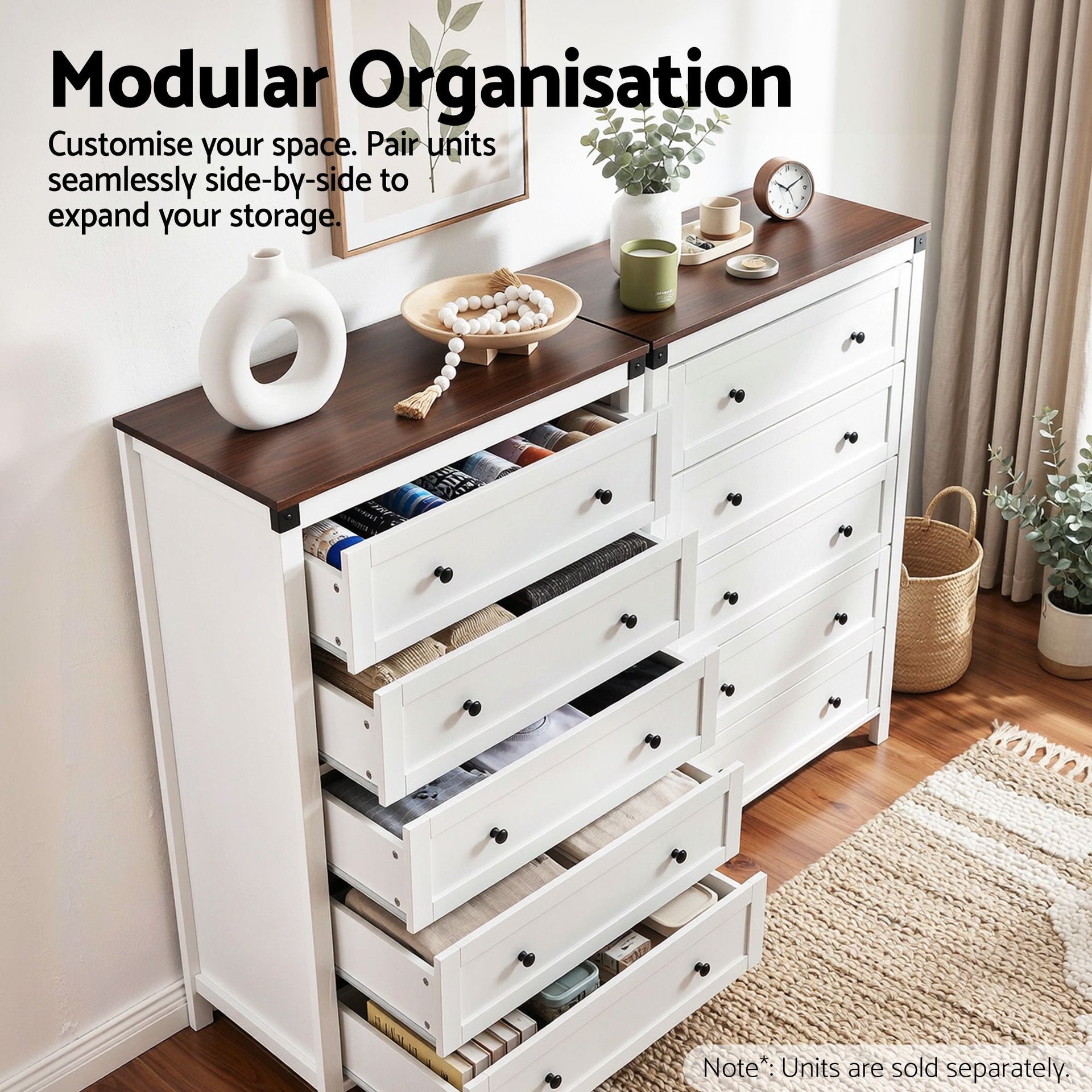 Artiss 5 Chest of Drawers Storage Tallboy White & Walnut Awezingly