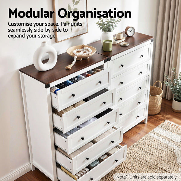 Artiss 5 Chest of Drawers Storage Tallboy White & Walnut Awezingly
