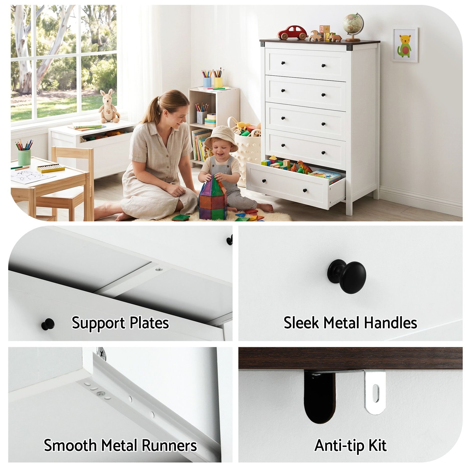 Artiss 5 Chest of Drawers Storage Tallboy White & Walnut Awezingly