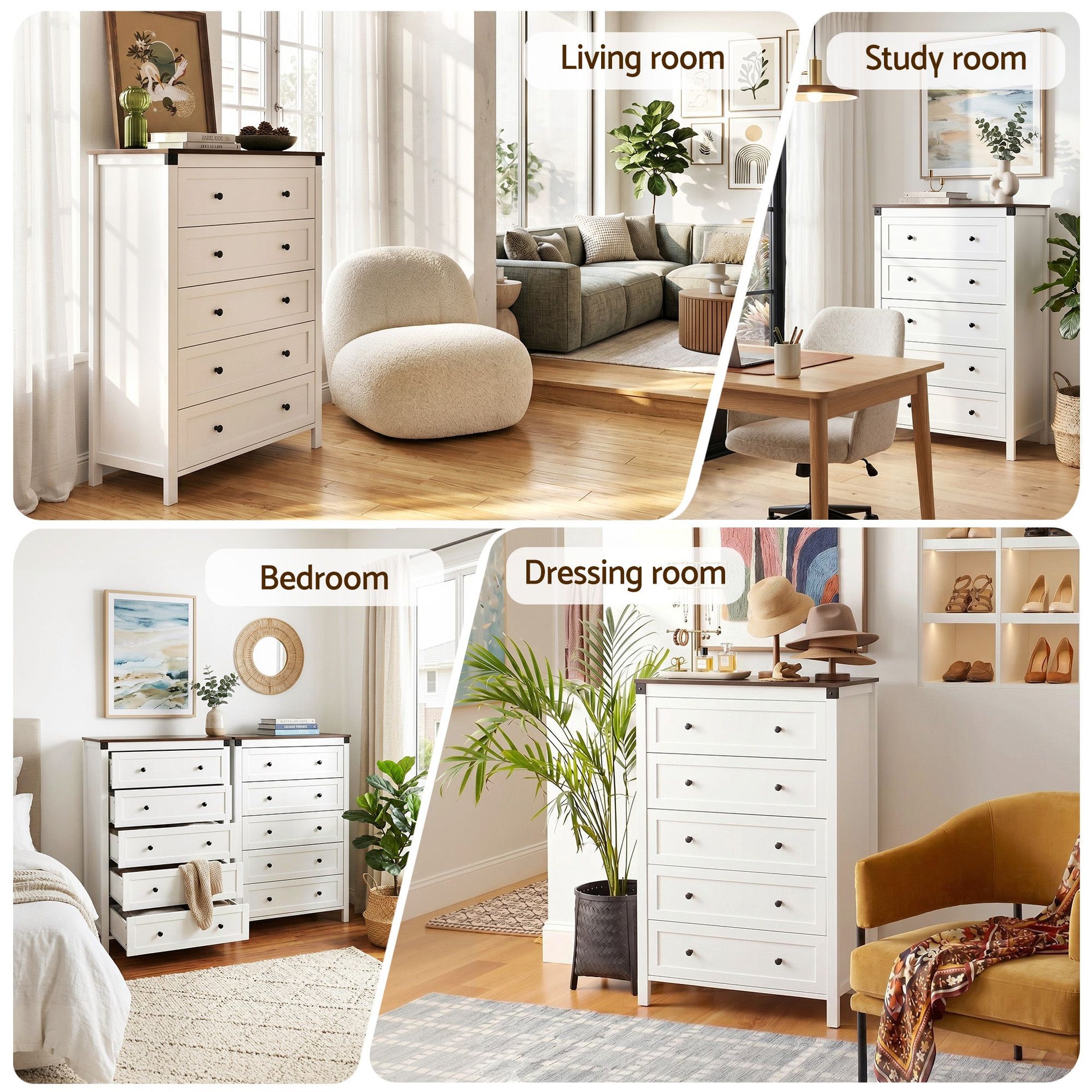 Artiss 5 Chest of Drawers Storage Tallboy White & Walnut Awezingly