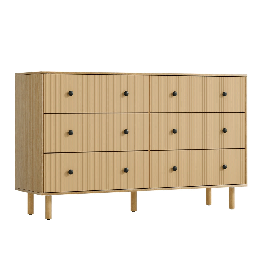 Artiss 6 Chest of Drawers Flutted Front - RUTH Oak Artiss