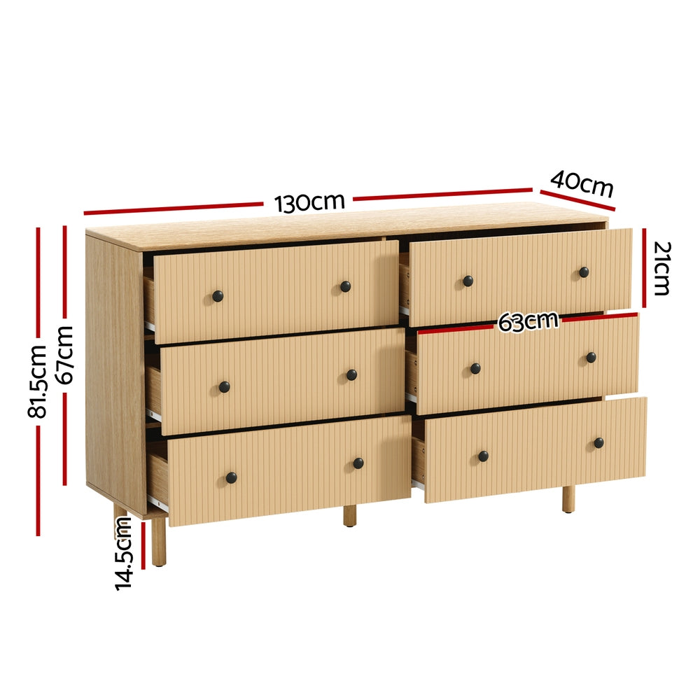 Artiss 6 Chest of Drawers Flutted Front - RUTH Oak Artiss