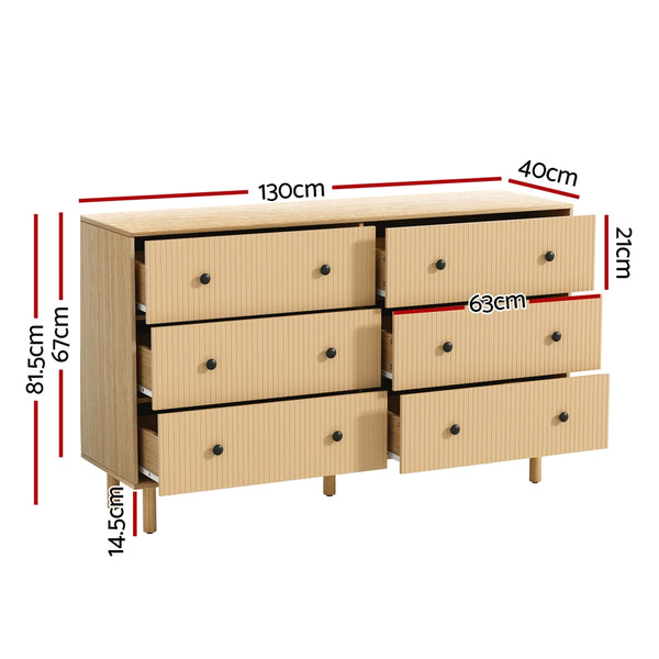 Artiss 6 Chest of Drawers Flutted Front - RUTH Oak Artiss