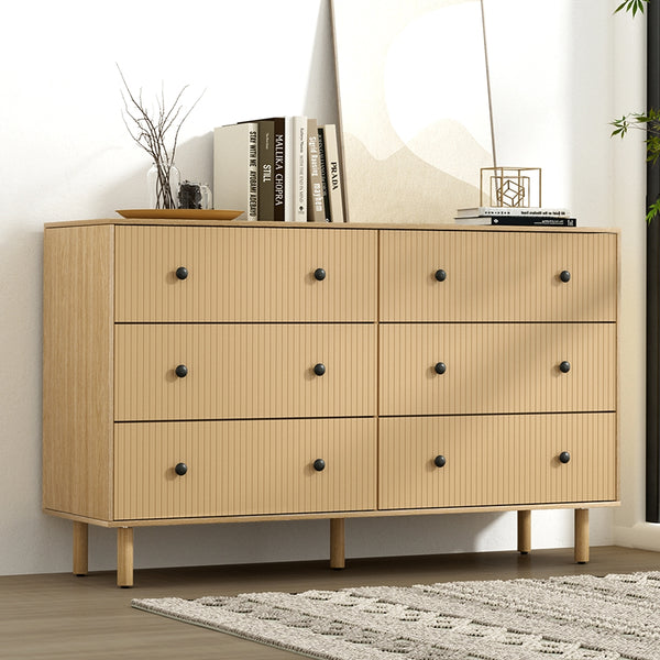 Artiss 6 Chest of Drawers Flutted Front - RUTH Oak Artiss