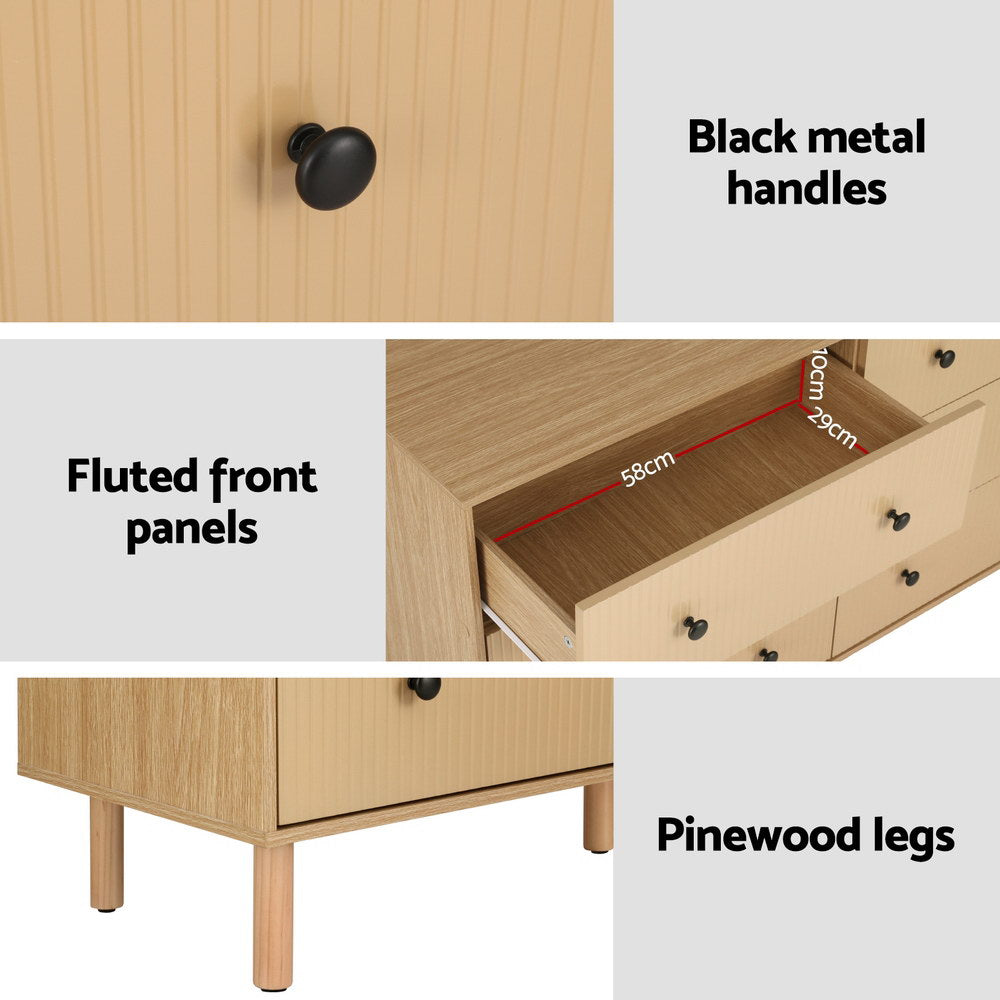 Artiss 6 Chest of Drawers Flutted Front - RUTH Oak Artiss