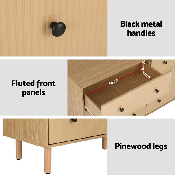 Artiss 6 Chest of Drawers Flutted Front - RUTH Oak Artiss