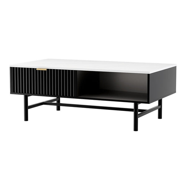 Artiss Coffee Table Drawer Storage Shelf Black Artiss