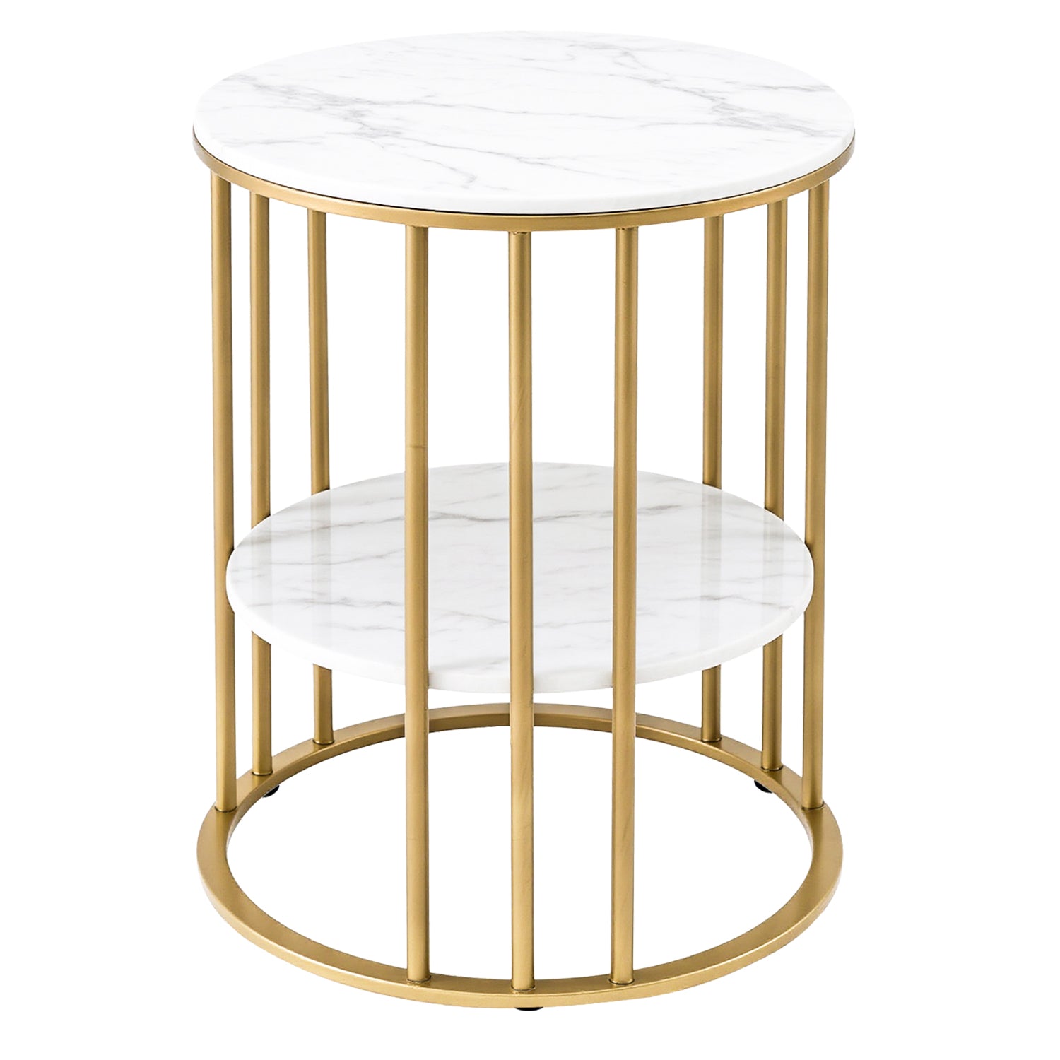 Artiss Coffee Table 2-Tier Round Marble Effect White&Gold Artiss