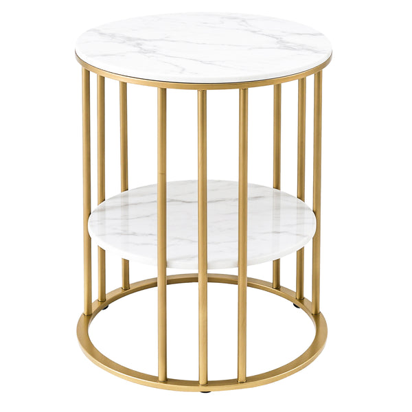 Artiss Coffee Table 2-Tier Round Marble Effect White&Gold Artiss