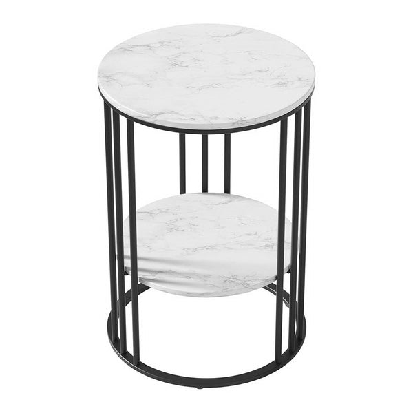 Artiss Coffee Table 2-Tier Round Marble Effect Artiss