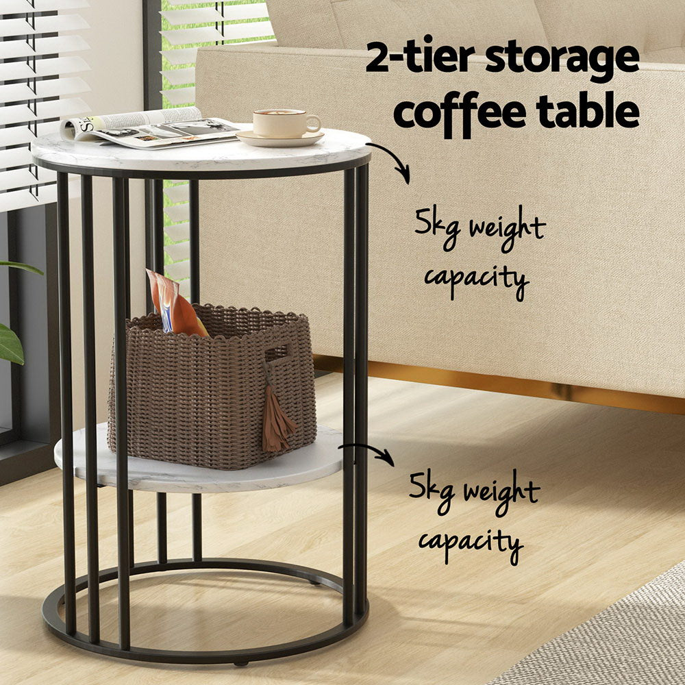 Artiss Coffee Table 2-Tier Round Marble Effect Artiss