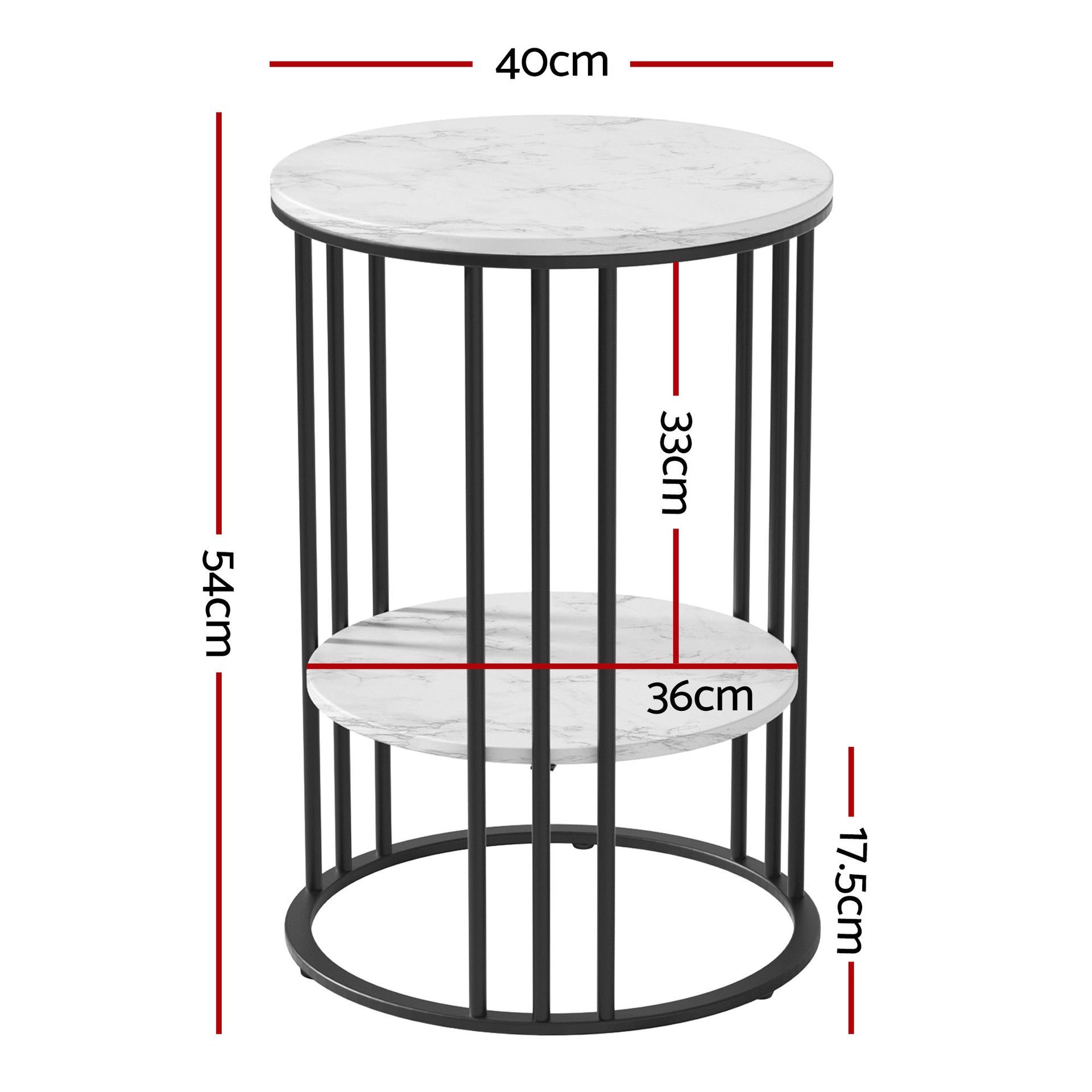 Artiss Set of 2 Side Table Coffee Table 2-Tier Round Marble Effect Awezingly