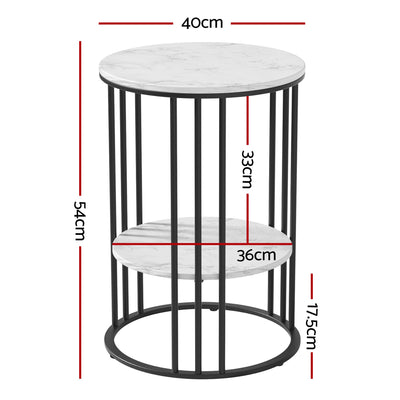 Artiss Set of 2 Side Table Coffee Table 2-Tier Round Marble Effect