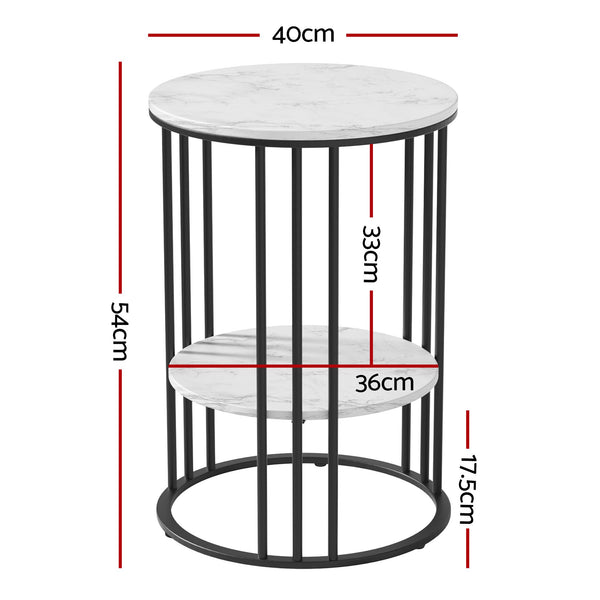 Artiss Set of 2 Side Table Coffee Table 2-Tier Round Marble Effect Awezingly