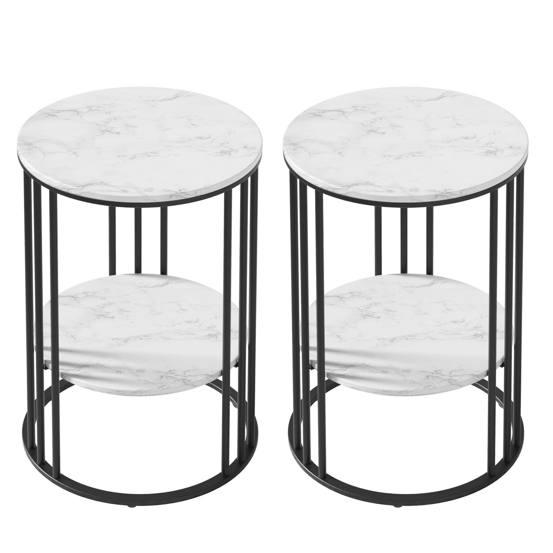 Artiss Set of 2 Side Table Coffee Table 2-Tier Round Marble Effect Awezingly