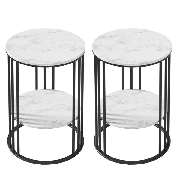 Artiss Set of 2 Side Table Coffee Table 2-Tier Round Marble Effect Awezingly