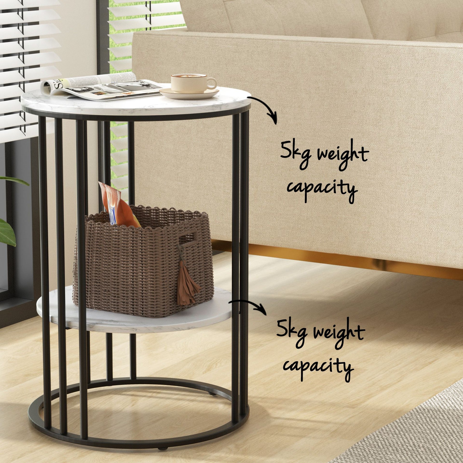 Artiss Set of 2 Side Table Coffee Table 2-Tier Round Marble Effect Awezingly