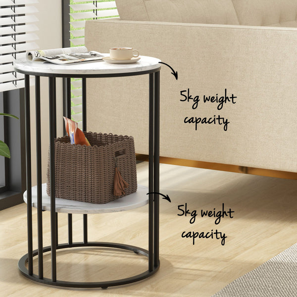 Artiss Set of 2 Side Table Coffee Table 2-Tier Round Marble Effect Awezingly