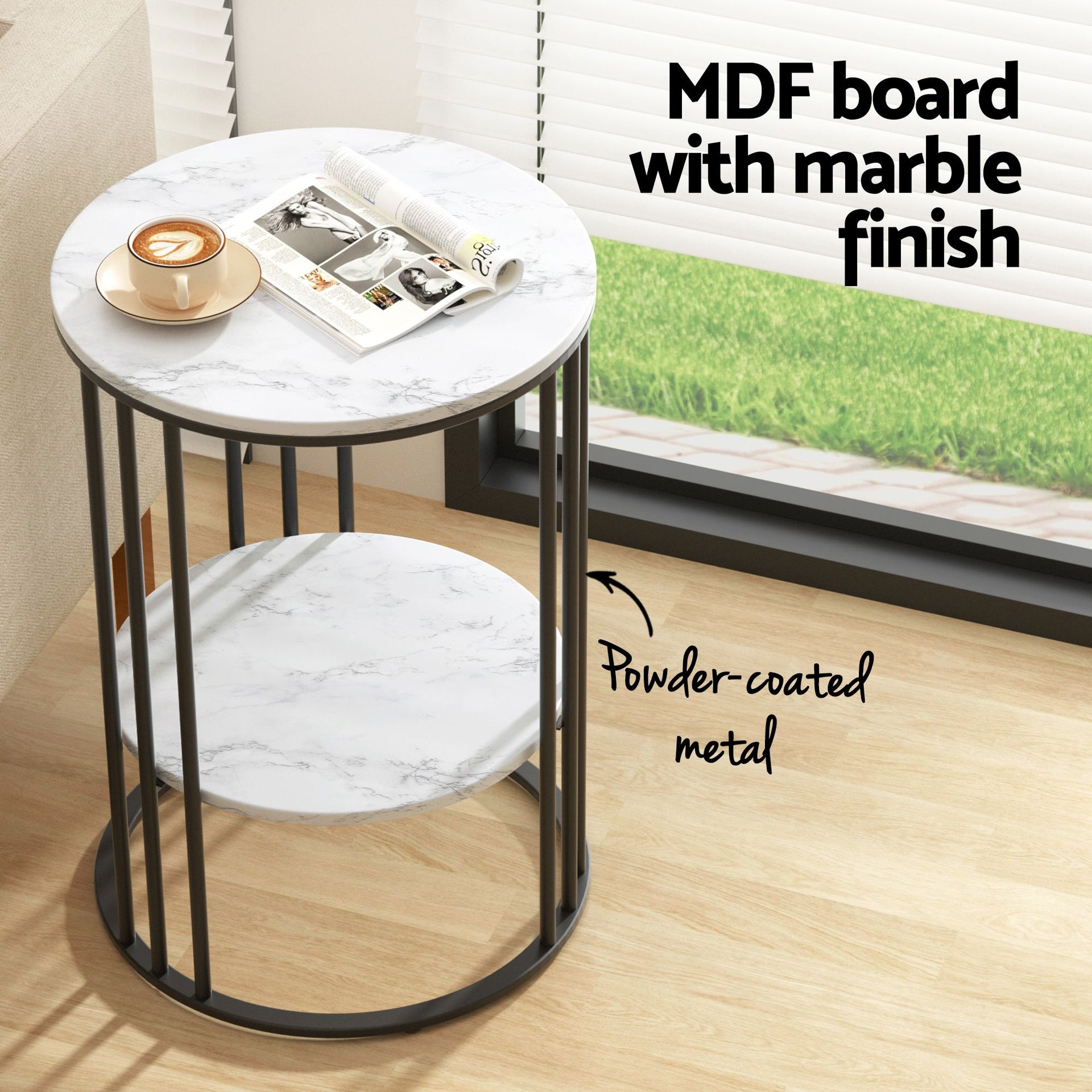 Artiss Set of 2 Side Table Coffee Table 2-Tier Round Marble Effect Awezingly