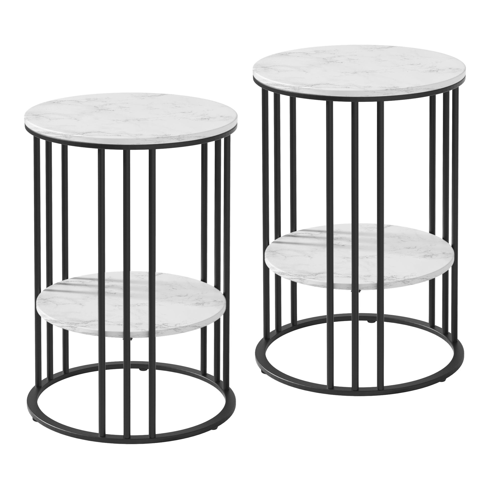 Artiss Set of 2 Side Table Coffee Table 2-Tier Round Marble Effect Awezingly
