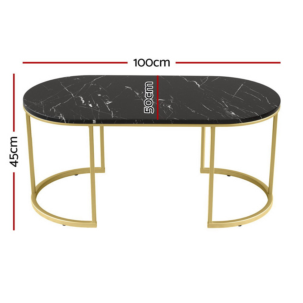Artiss Coffee Table Marble Effect Black Artiss