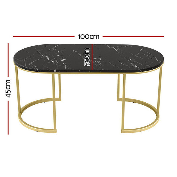 Artiss Coffee Table Marble Effect Black Artiss