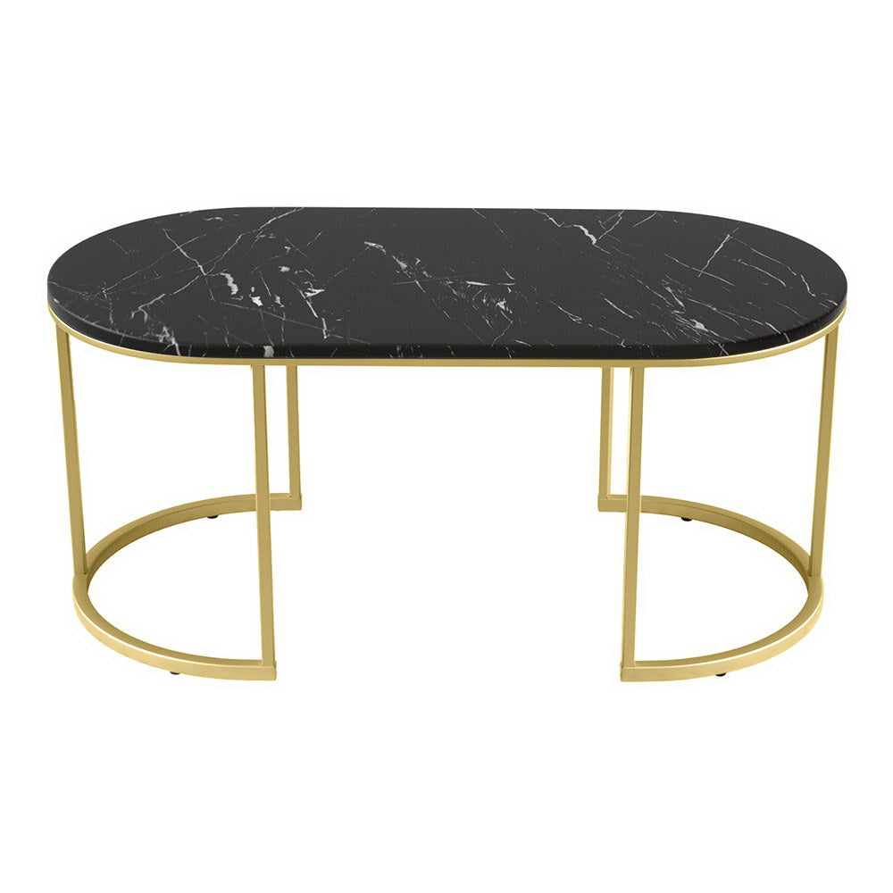 Artiss Coffee Table Marble Effect Black Artiss