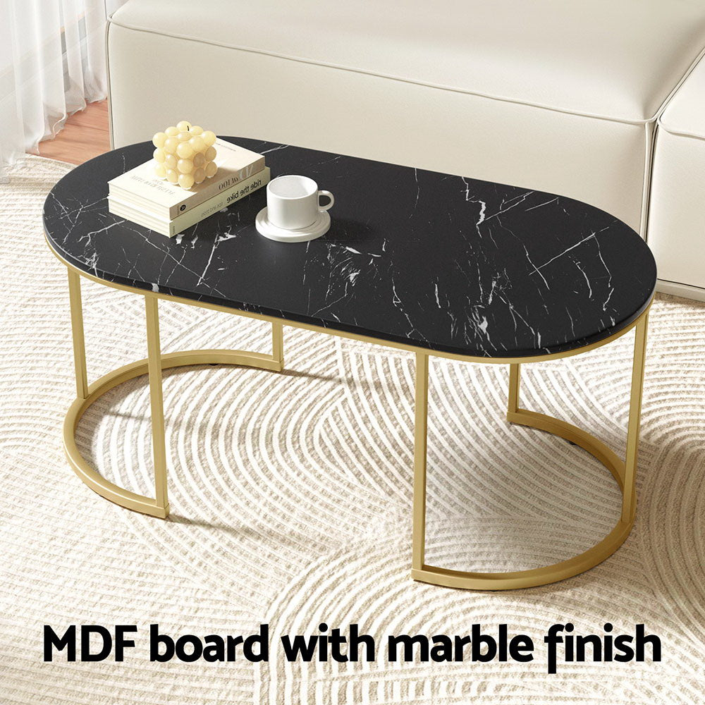 Artiss Coffee Table Marble Effect Black Artiss