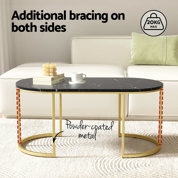 Artiss Coffee Table Marble Effect Black Artiss