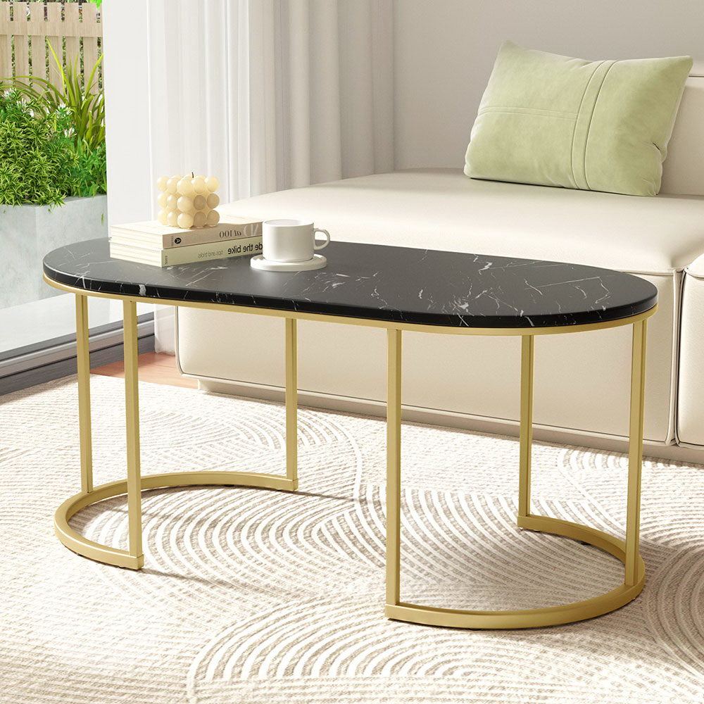 Artiss Coffee Table Marble Effect Black Artiss