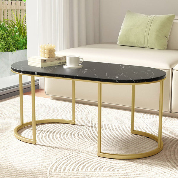 Artiss Coffee Table Marble Effect Black Artiss