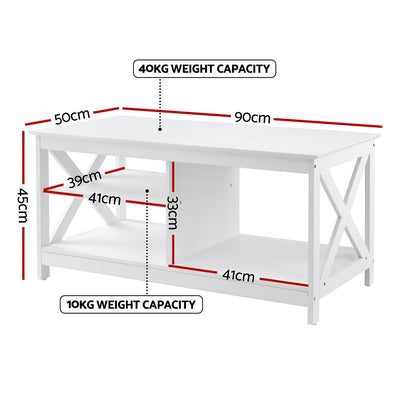 Artiss Coffee Table Storage Shelf White