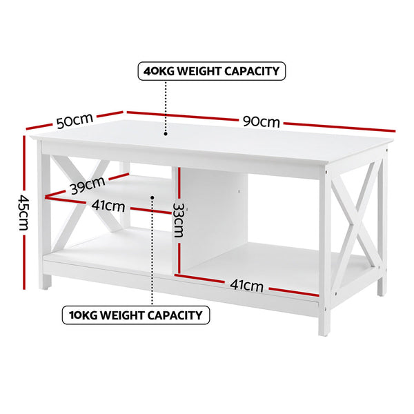 Artiss Coffee Table Storage Shelf White Artiss