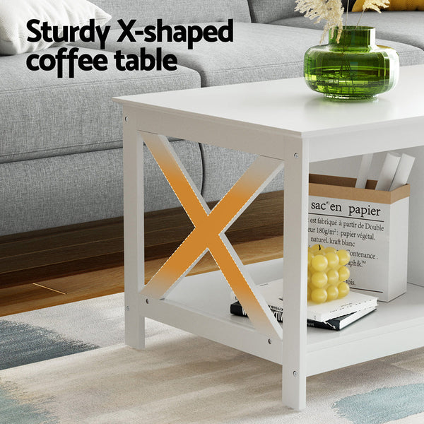 Artiss Coffee Table Storage Shelf White Artiss