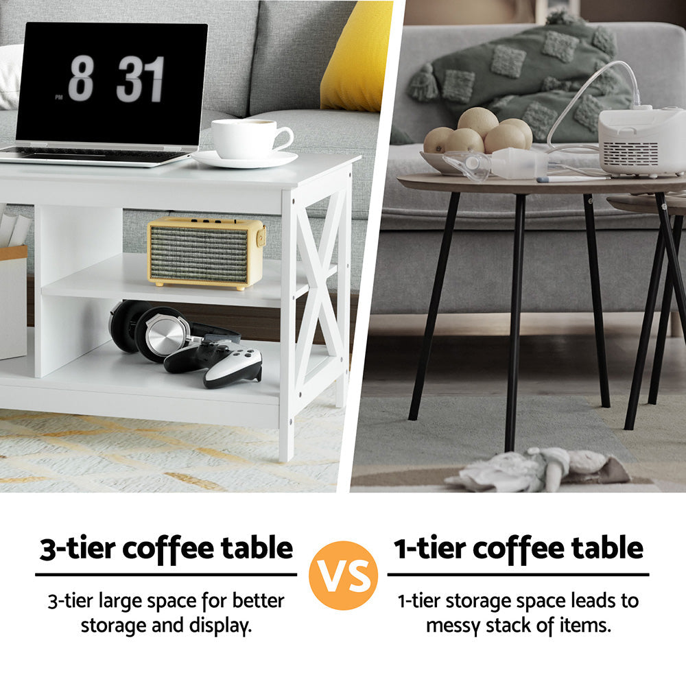 Artiss Coffee Table Storage Shelf White Artiss